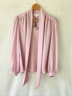 Gemma + Jane Pink Long-Sleeve Tie Neck Blouse